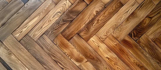 Top view of a laminate wooden parquet floor.