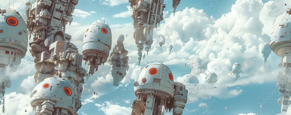 Aufkleber capture the essence of the surrealist art movement through a low-angle view of robotic advancements