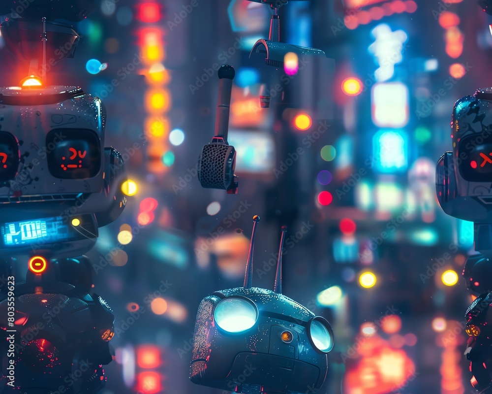 Aufkleber craft a digital artwork featuring a robot street art piece in a twilight setting experiment with hig