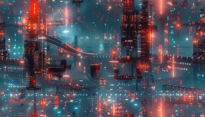 Craft a futuristic cityscape bustling with innovative tech in a striking long shot