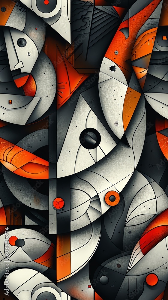 Poster explore the intersection of cubism and robotics by presenting mechanical elements from various angle