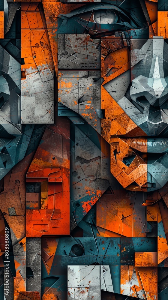 Poster explore the intersection of cubism and robotics by presenting mechanical elements from various angle