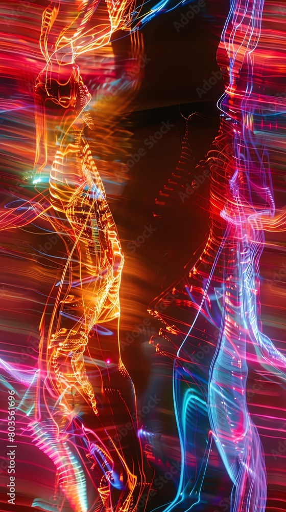 Fototapete incorporate a wide-angle view to showcase futuristic technologies merging with dynamic dance forms e