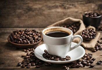 Obraz premium Café rodeado por granos crudos
