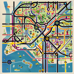 A Detailed Colorful Rendering of San Francisco's Tube Transport Map