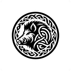 hog silhouette in animal celtic knot, irish, nordic illustration