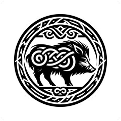 hog silhouette in animal celtic knot, irish, nordic illustration