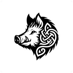 hog silhouette in animal celtic knot, irish, nordic illustration