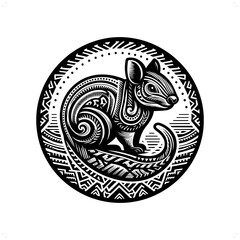 numbat silhouette in animal ethnic, polynesia tribal illustration