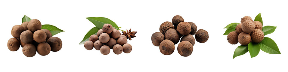 Collection of Allspice isolated on transparent png background. Generative ai