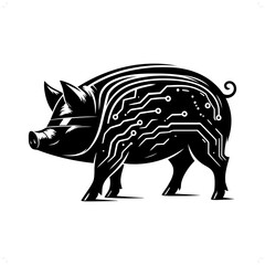 Pig silhouette in animal cyberpunk, modern futuristic illustration