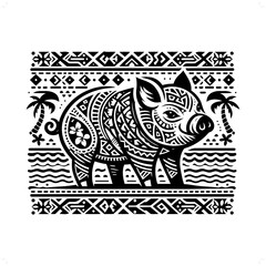 Pig silhouette in animal ethnic, polynesia tribal illustration