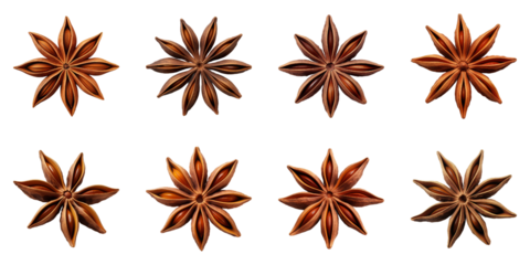 Collection of Star Anise isolated on transparent png background. Generative ai
