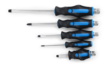 Set of screwdrivers isolated on white, top view