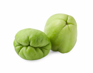 Two fresh green chayote isolated on white