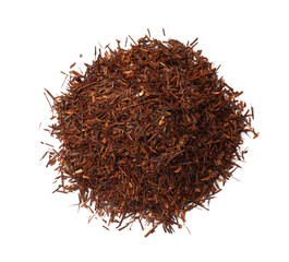 Heap of rooibos tea isolated on white, top view