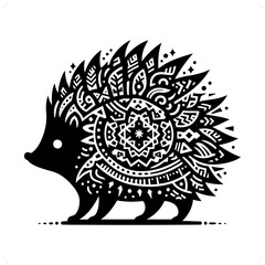 porcupine; hedgehog  silhouette in animal ethnic, polynesia tribal illustration