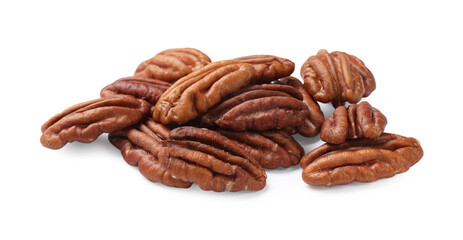 Pile of tasty pecan nuts isolated on white