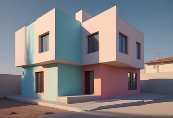 Obraz premium compact masonry house minimalist building