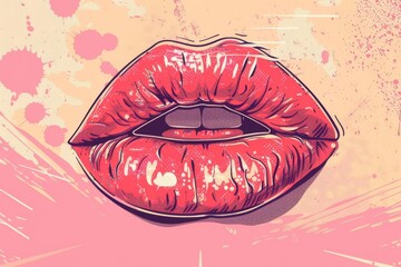 romantic kissing lips in bold riso art style with ample copy space 169 aspect ratio vector illustration
