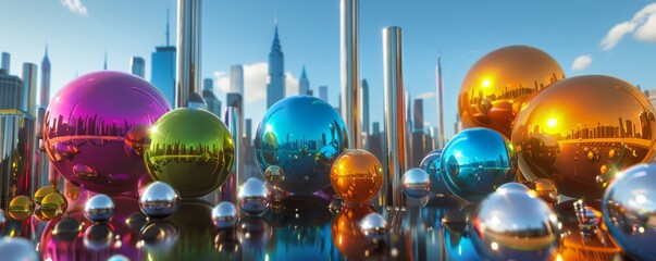A city of colorful spheres. - obrazy, fototapety, plakaty