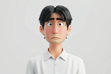 sad asian man cartoon character in white shirt 3d illustration of human emotions