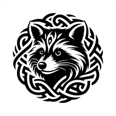 Raccoon silhouette in animal celtic knot, irish, nordic illustration