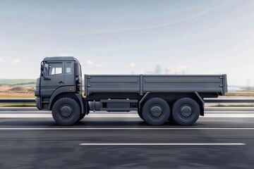 side view of gray truck on road realistic 3d vehicle illustration