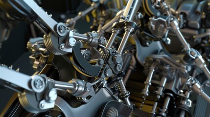 Naklejka premium Close-up of robotic arms assembling a car engine, detailed mechanics, precise movements