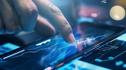 Testing a smartphone touch screen, close-up, detailed calibration tools and digital display 