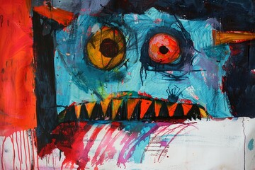 A childs painting of a monster under the bed.