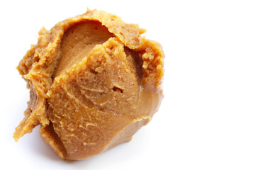 Japanese miso paste on white background.