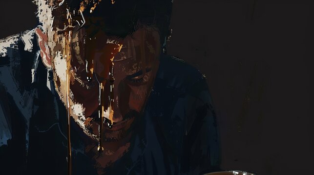 there's hot coffee dripping down a man's face, Value Study