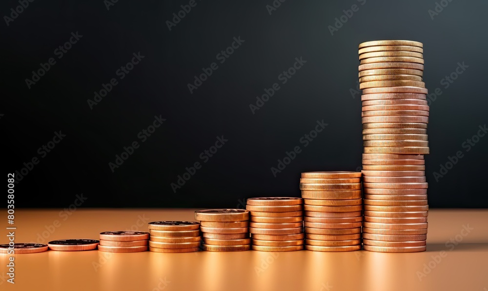 Aufkleber stack of coins on the table of saving concept
