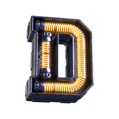 3d calligraphic neon light letter D