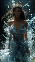 A model with a stream of water on the catwalk that is mesmerizing and alluring.	
