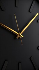 3D minimalist black clock face with gold hands ticking