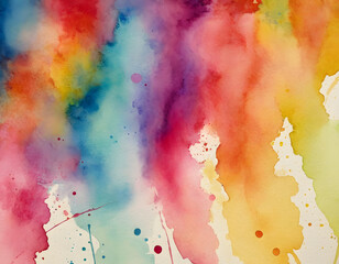 Colorful watercolor paint drips on a white background, abstract art texture