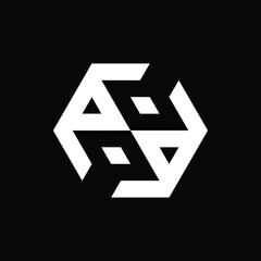 vector monogram logo design in the shape of a hexagon and forming the letters 