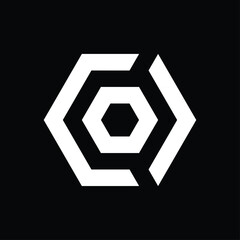 vector monogram logo design in the shape of a hexagon and forming the letters "c" and "o".