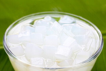 Mini cube coconut gel in syrup,  Thai dessert