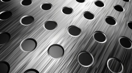 Abstract stainless steel checker plate with round hole punch, a rugged and industrial background. Ai Generated.