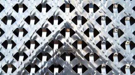 Abstract stainless steel checker plate with round hole punch, a rugged and industrial background. Ai Generated.