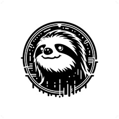 Sloth silhouette in animal cyberpunk, modern futuristic illustration