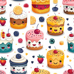 Cake Bakery Seamless pattern logo design vector illustration