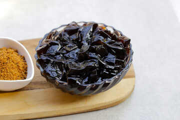 Grass jelly, herbal dessert. Mesona chinensis