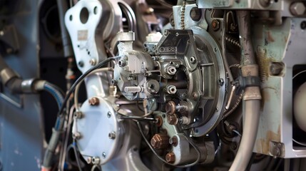 Maintenance on an industrial robot, close-up, detailed gearbox and wiring exposed