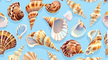 Sea shells seamless pattern. Trendy pattern of seashells for wrapping paper, wallpaper, stickers, notebook cover. Illustration