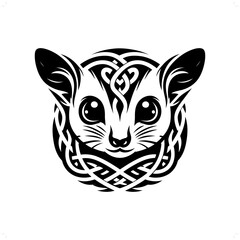 Sugar glider silhouette in animal celtic knot, irish, nordic illustration