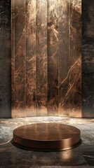 Fototapeta premium A gold and black marble pedestal with a circular base, Burnished bronze podium product